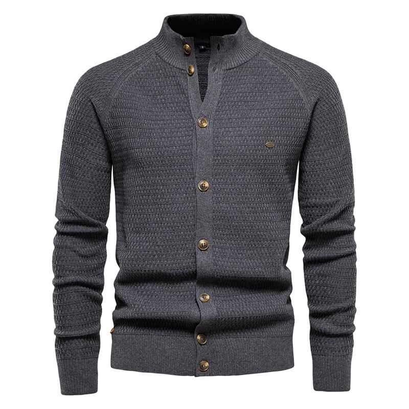 Casual Solid Color Stand Collar Knitted Cardigan