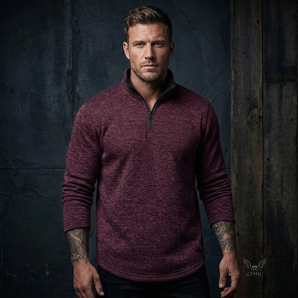 Casual Stand-Collar Stretch Knit Pullover Top