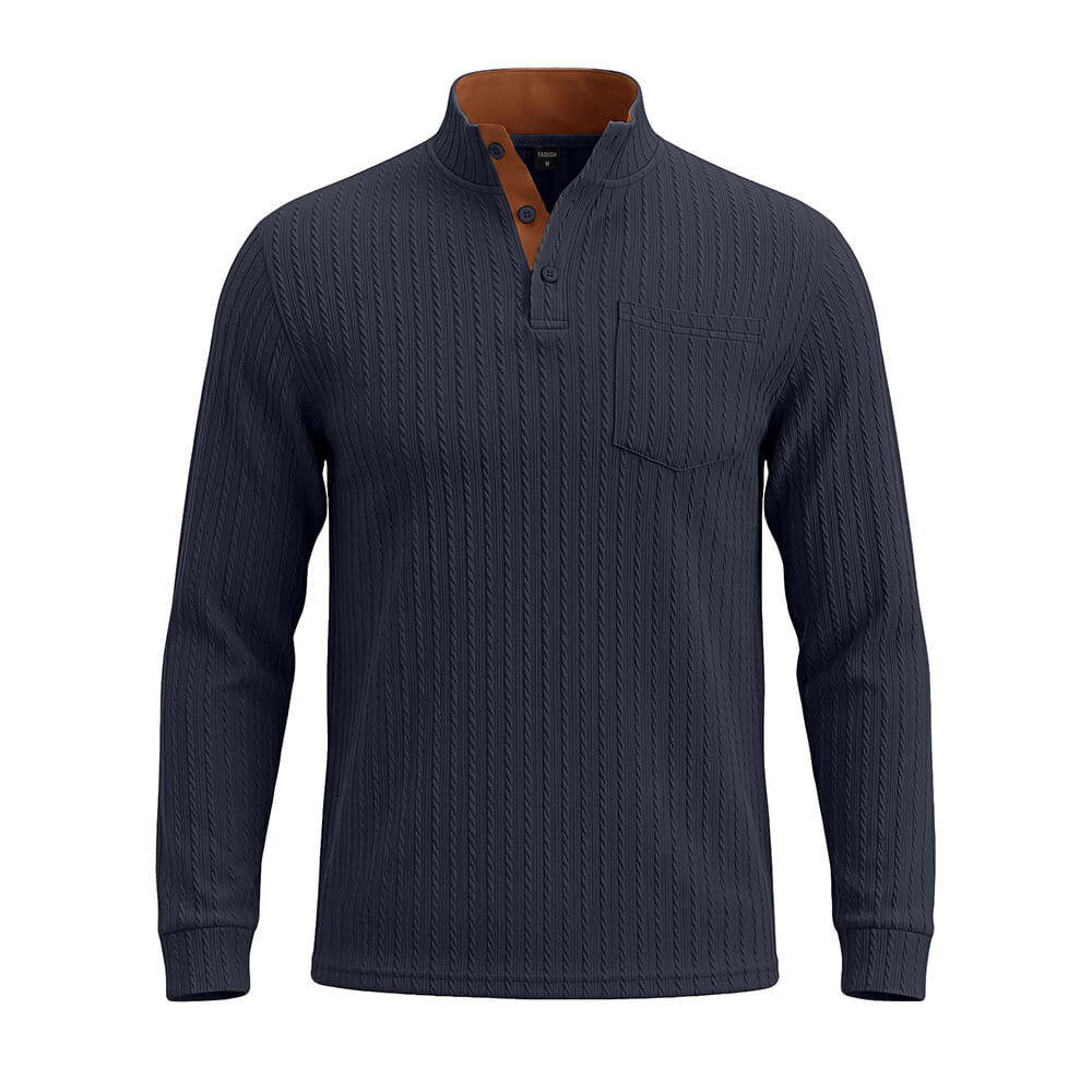 Casual Textured Jacquard Henley Knit Shirt