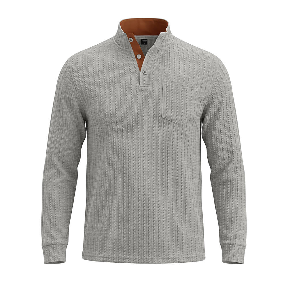 Casual Textured Jacquard Henley Knit Shirt