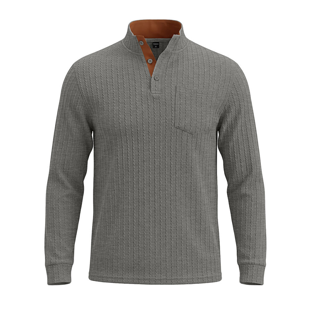 Casual Textured Jacquard Henley Knit Shirt