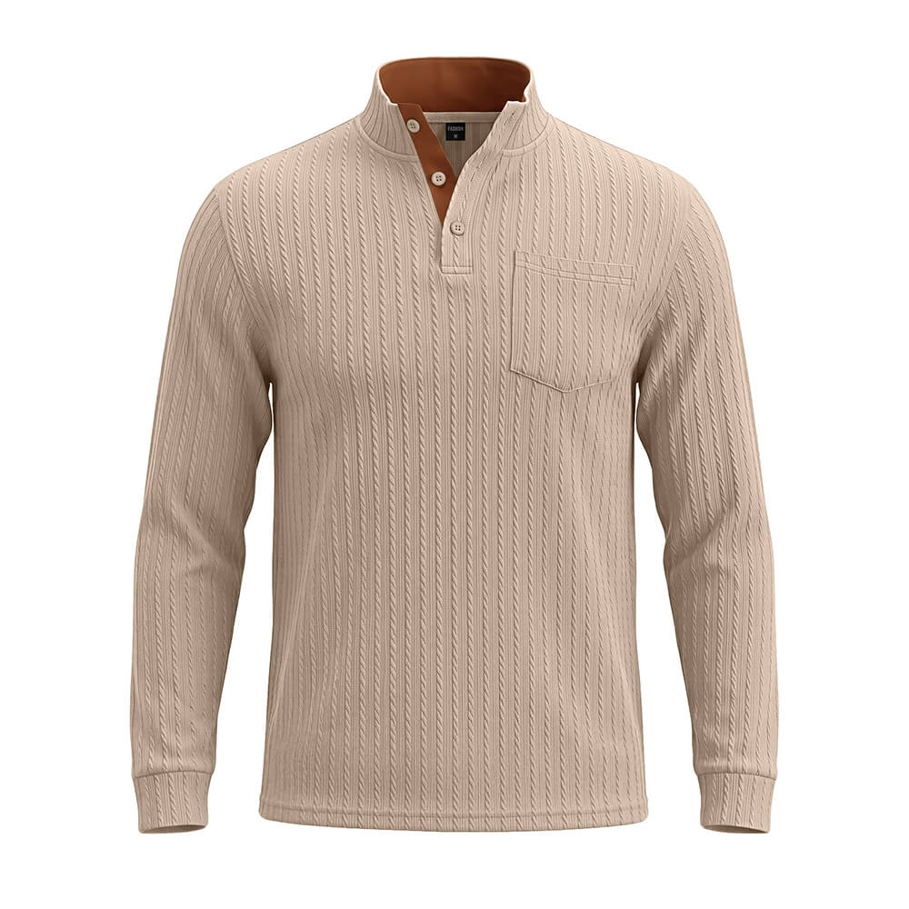 Casual Textured Jacquard Henley Knit Shirt