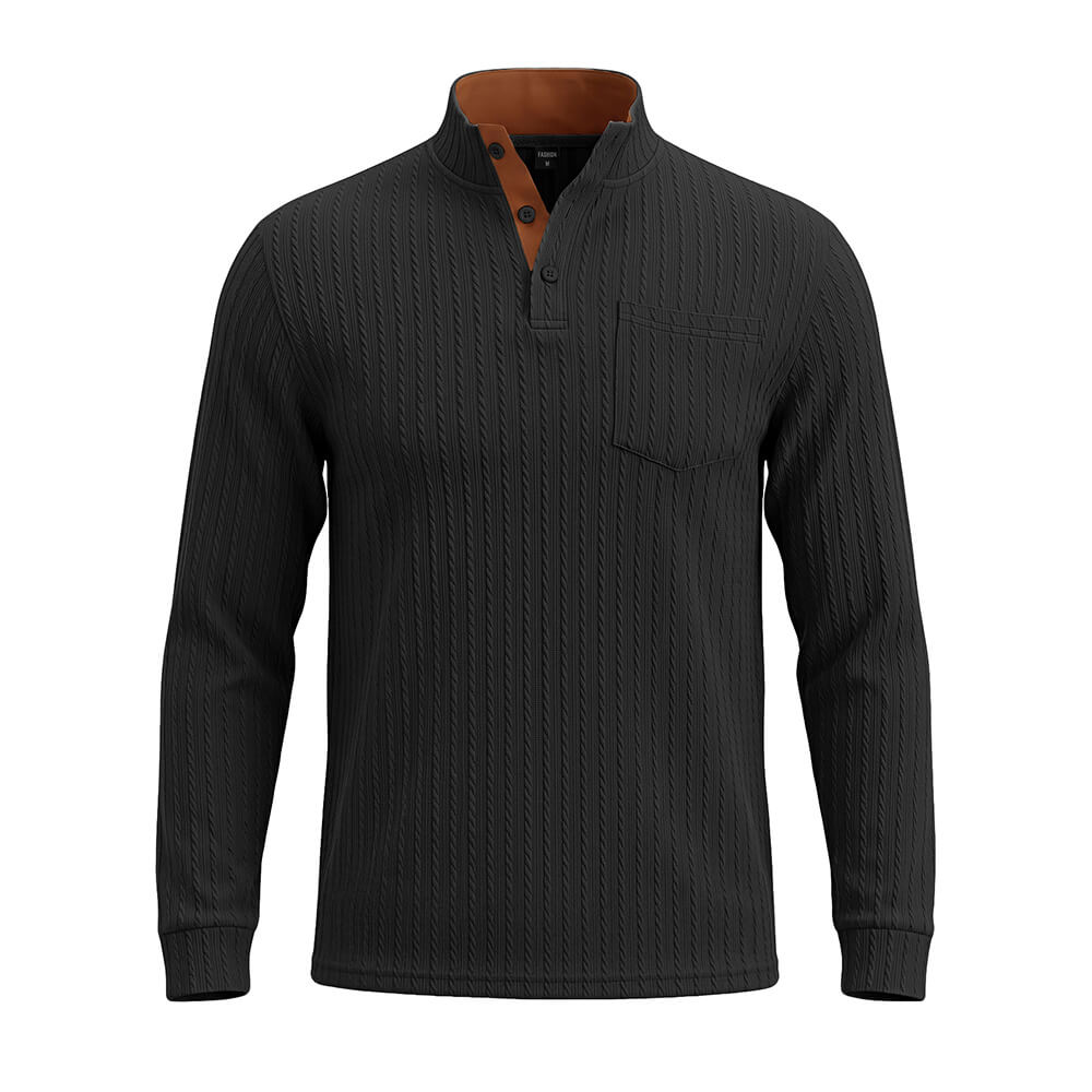 Casual Textured Jacquard Henley Knit Shirt