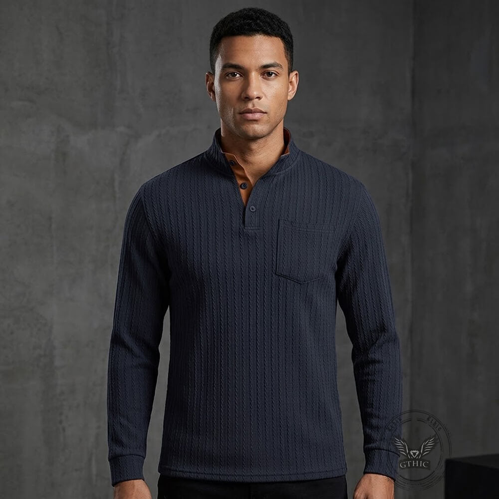 Casual Textured Jacquard Henley Knit Shirt