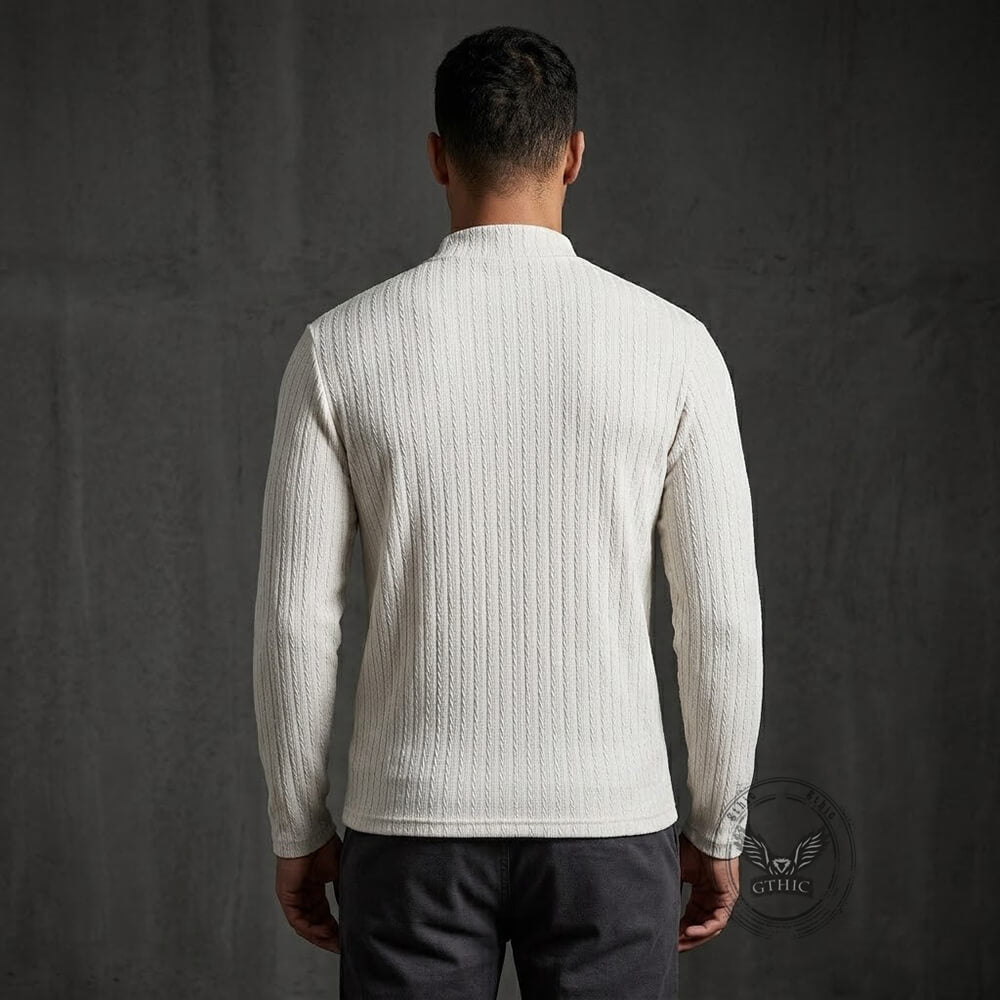Casual Textured Jacquard Henley Knit Shirt | Gthic.com