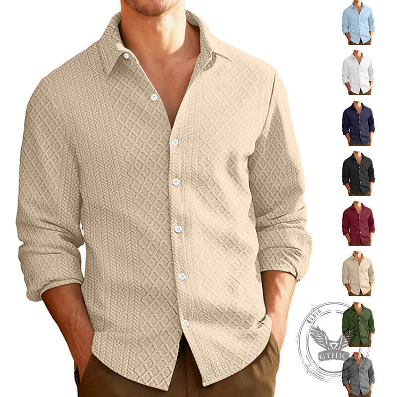 Casual Woven Single-Breasted Lapel Long-Sleeved Shirt | Gthic.com