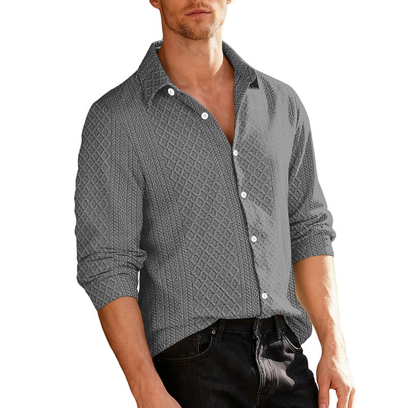 Casual Woven Single-Breasted Lapel Long-Sleeved Shirt | Gthic.com