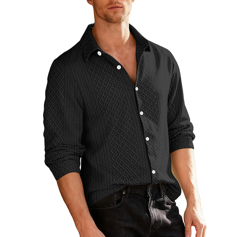Casual Woven Single-Breasted Lapel Long-Sleeved Shirt | Gthic.com