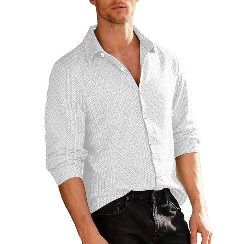 Casual Woven Single-Breasted Lapel Long-Sleeved Shirt