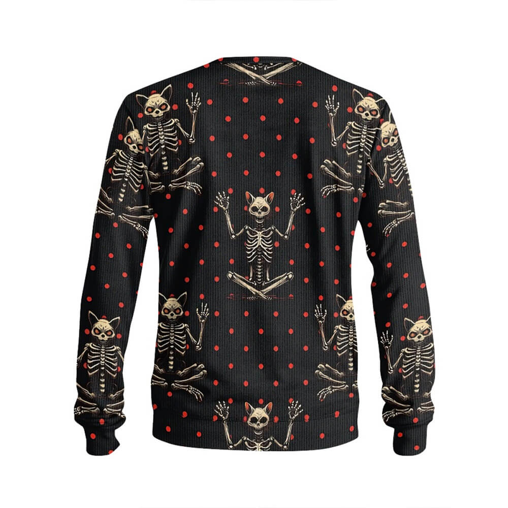 Cat Skeleton Spots Print Knitted Pullover Sweatshirt