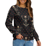 Cat Skeleton Spots Print Knitted Pullover Sweatshirt 01 | Gthic.com