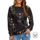 Cat Skeleton Spots Print Knitted Pullover Sweatshirt