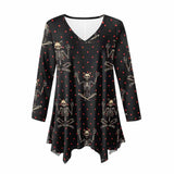 Cat Skeleton Spots V-Neck Irregular Hem Top 03 | Gthic.com