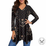 Cat Skeleton Spots V-Neck Irregular Hem Top 01 | Gthic.com