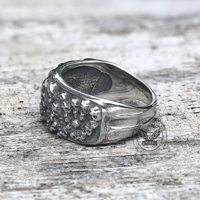 Catacombs Skulls Stainless Steel Biker Ring | Gthic.com