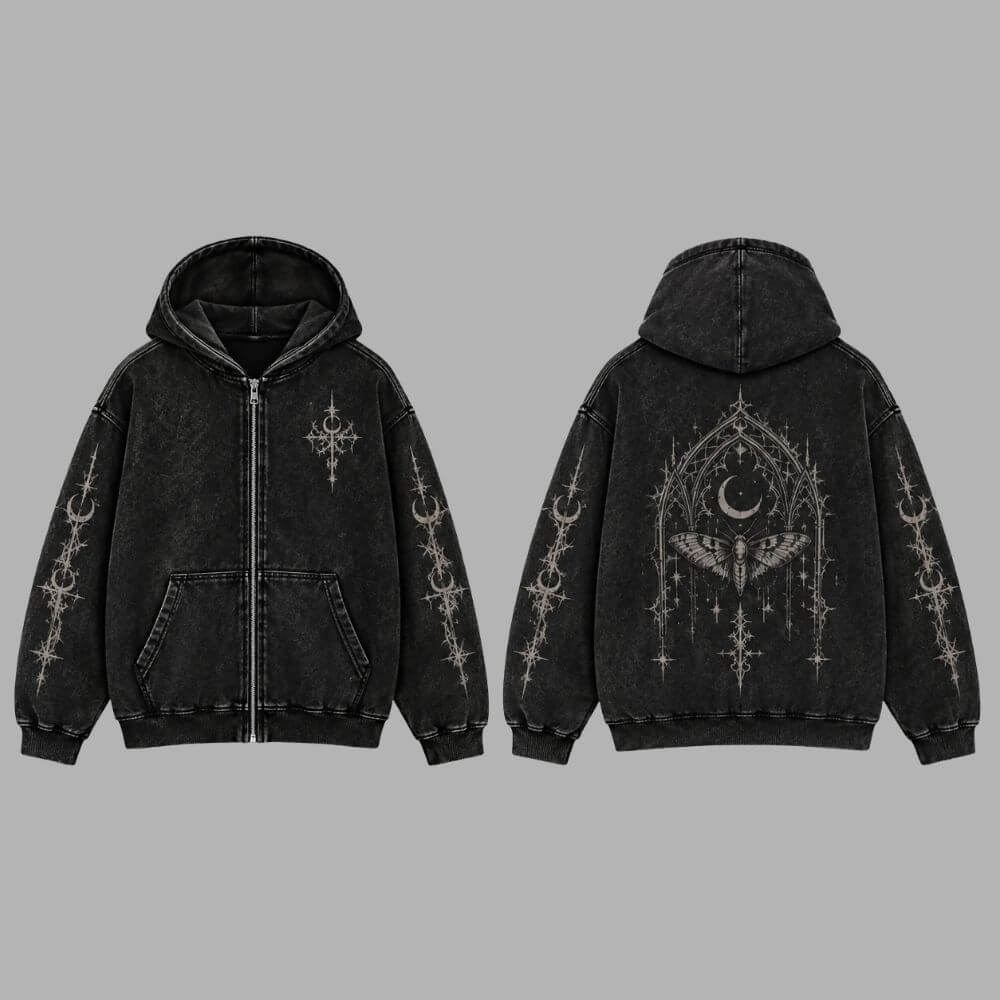 Cathedral Moth Vintage Washed Zip-Up Hooded Jacket