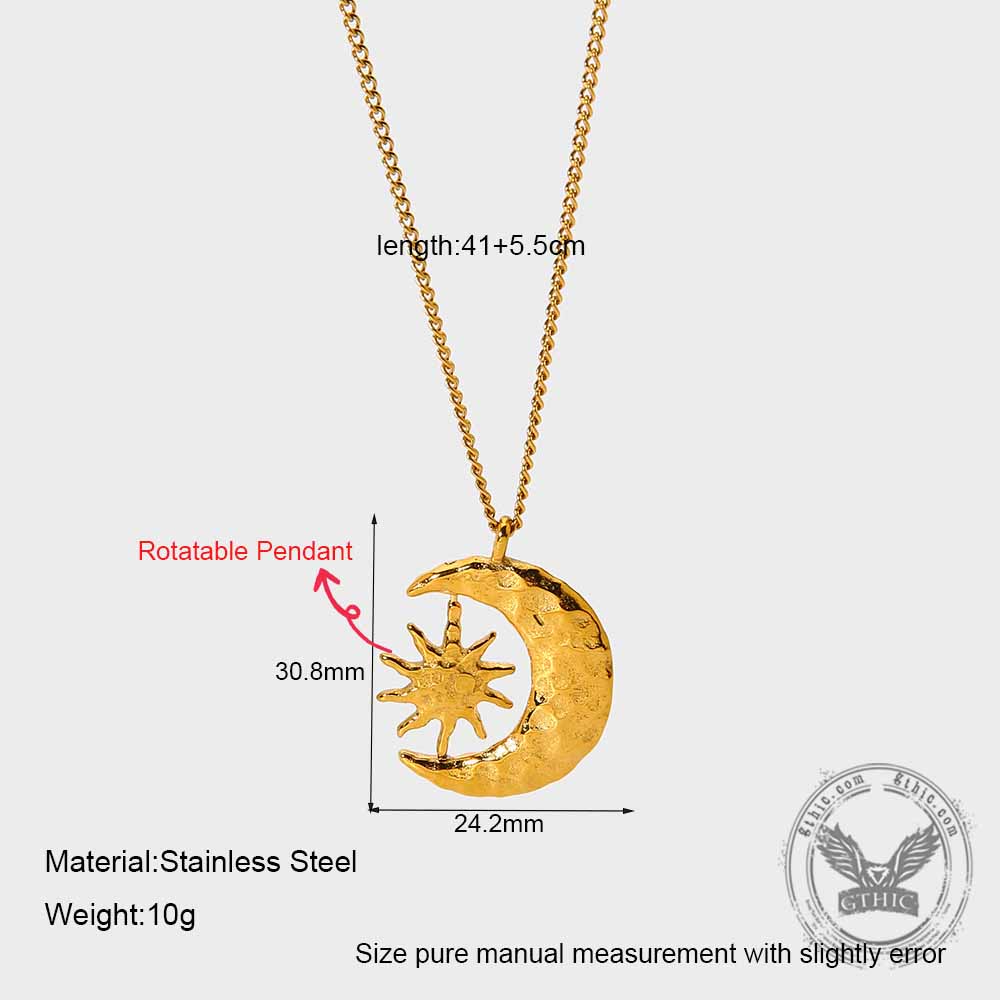 Celestial Sun Moon Stainless Steel Spinner Pendant