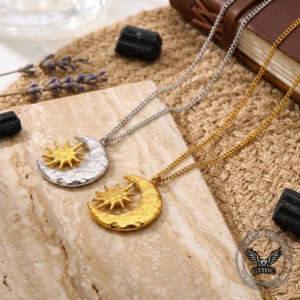 Celestial Sun Moon Stainless Steel Spinner Pendant