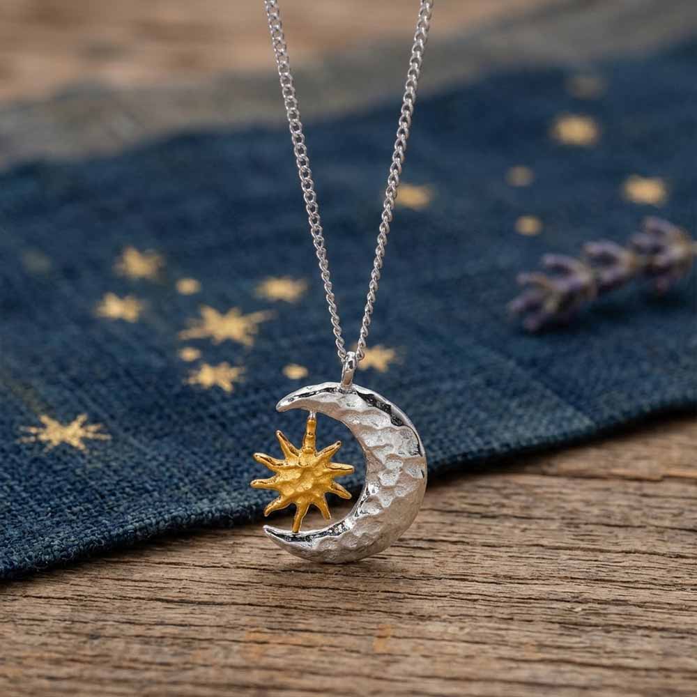 Celestial Sun Moon Stainless Steel Spinner Pendant