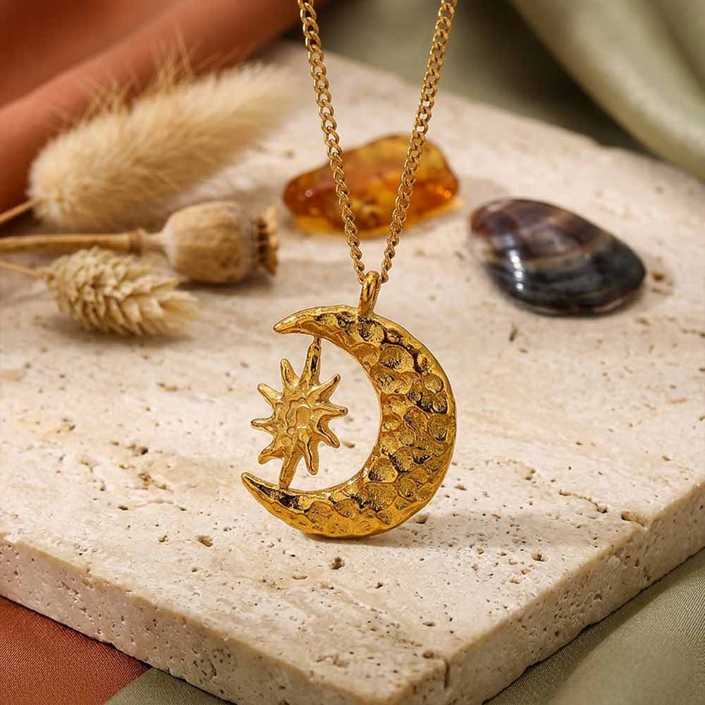Celestial Sun Moon Stainless Steel Spinner Pendant
