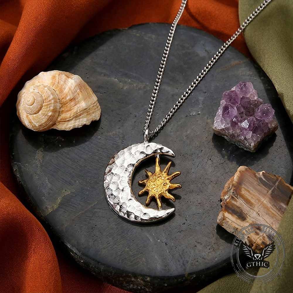 Celestial Sun Moon Stainless Steel Spinner Pendant