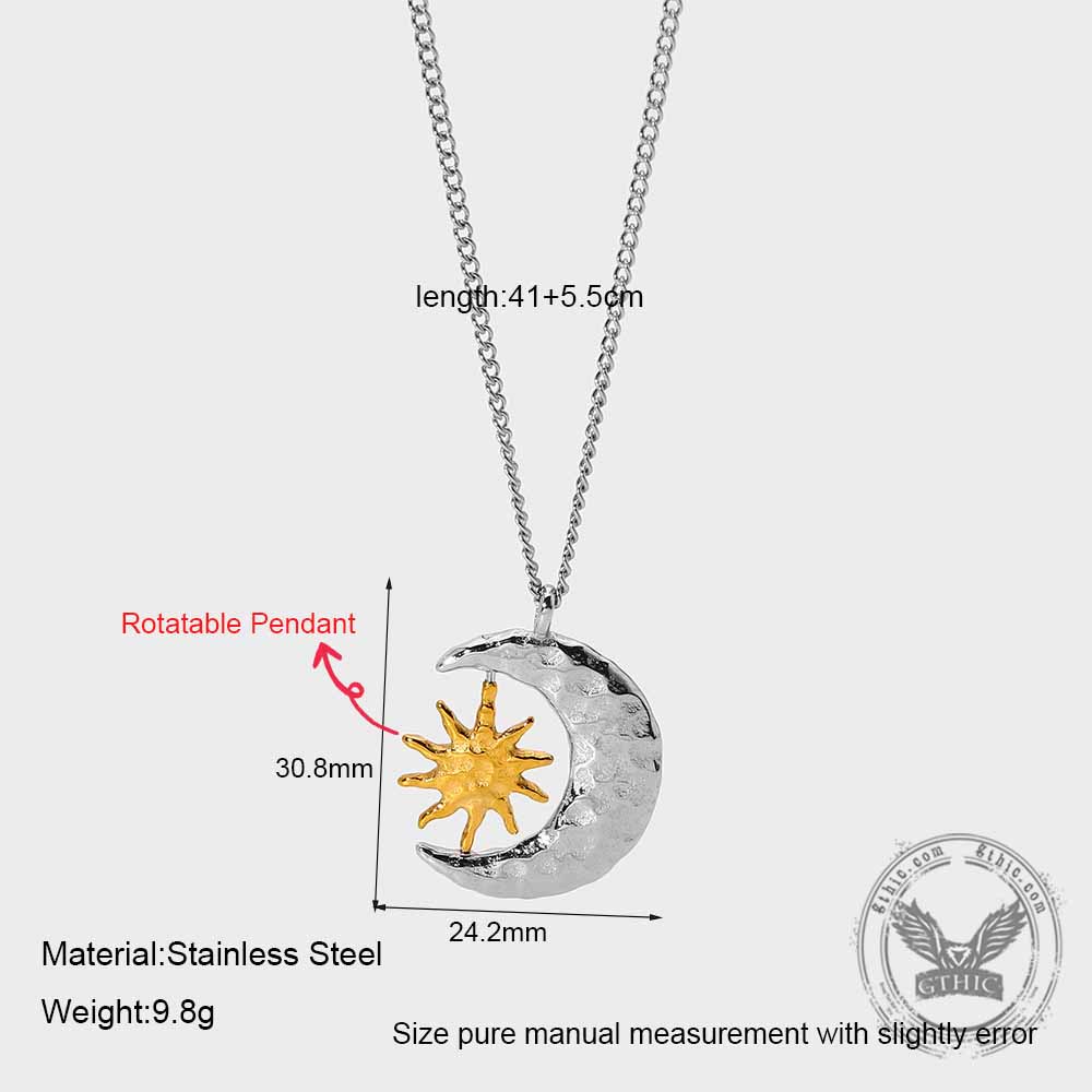 Celestial Sun Moon Stainless Steel Spinner Pendant