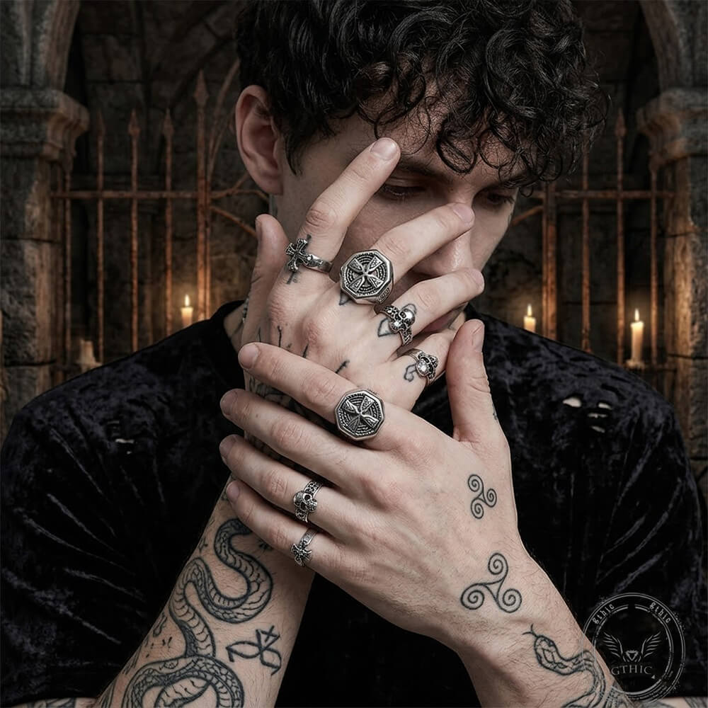 Celtic Cross Eternity Knot Stainless Steel Viking Ring | Gthic.com