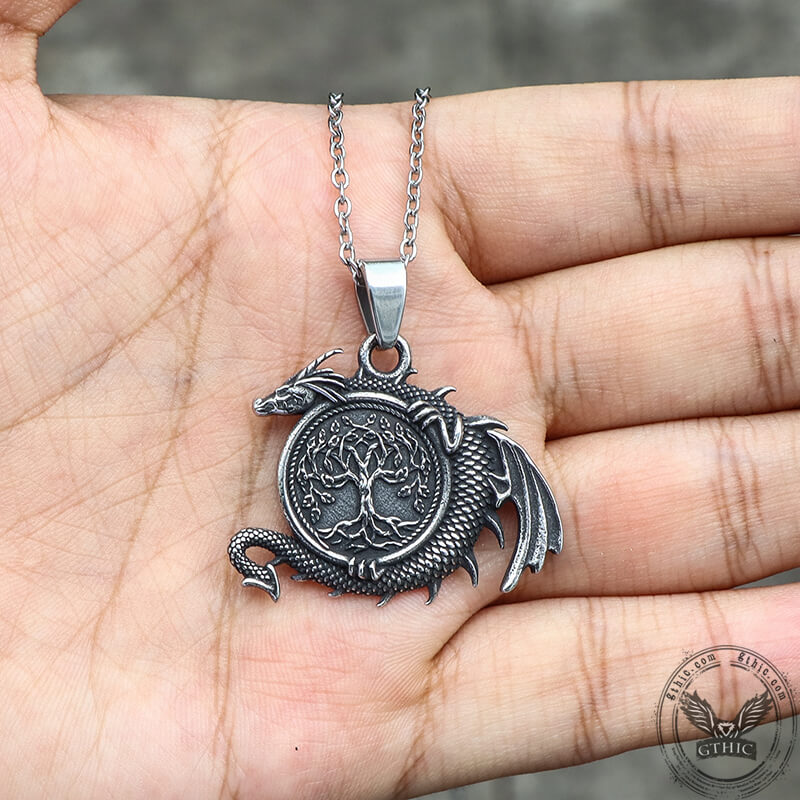 Pendentif Viking en acier inoxydable Dragon celtique Yggdrasil