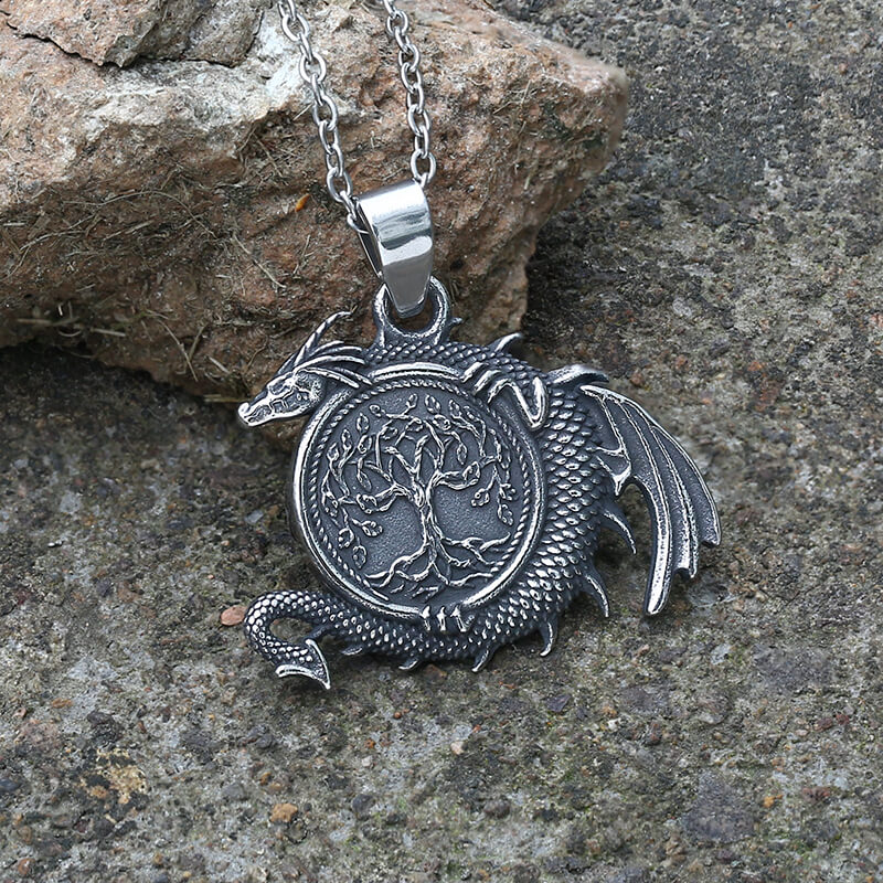 Celtic Dragon Yggdrasil Stainless Steel Viking Pendant | Gthic.com
