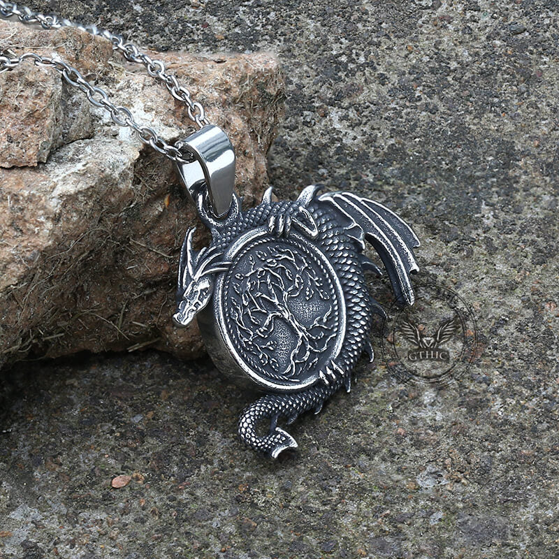 Celtic Dragon Yggdrasil Stainless Steel Viking Pendant | Gthic.com