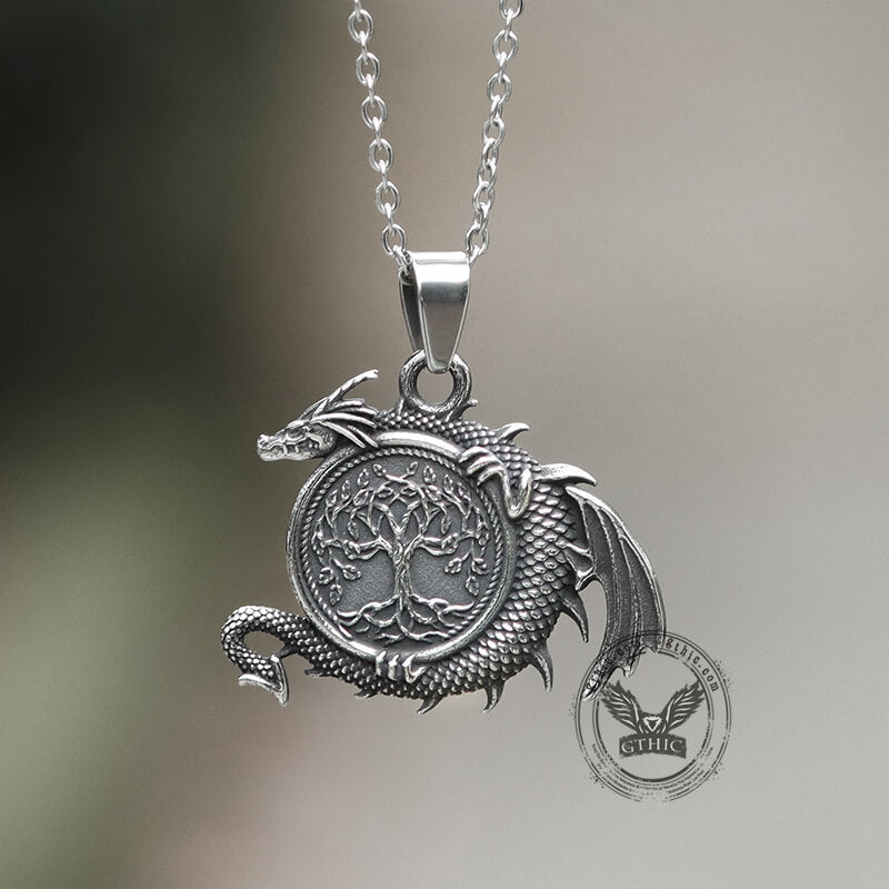 Celtic Dragon Yggdrasil Stainless Steel Viking Pendant | Gthic.com