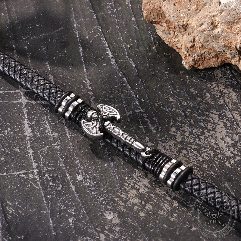Celtic Knot Axe Stainless Steel Leather Bracelet