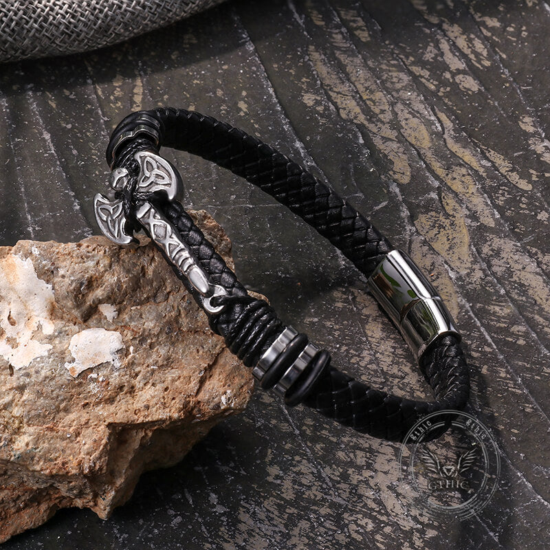 Celtic Knot Axe Stainless Steel Leather Bracelet | Gthic.com