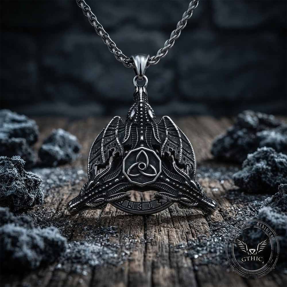 Celtic Knot Dragon Runes Stainless Steel Spinner Pendant | Gthic.com