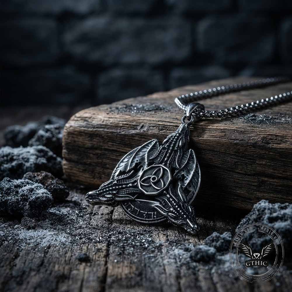 Celtic Knot Dragon Runes Stainless Steel Spinner Pendant