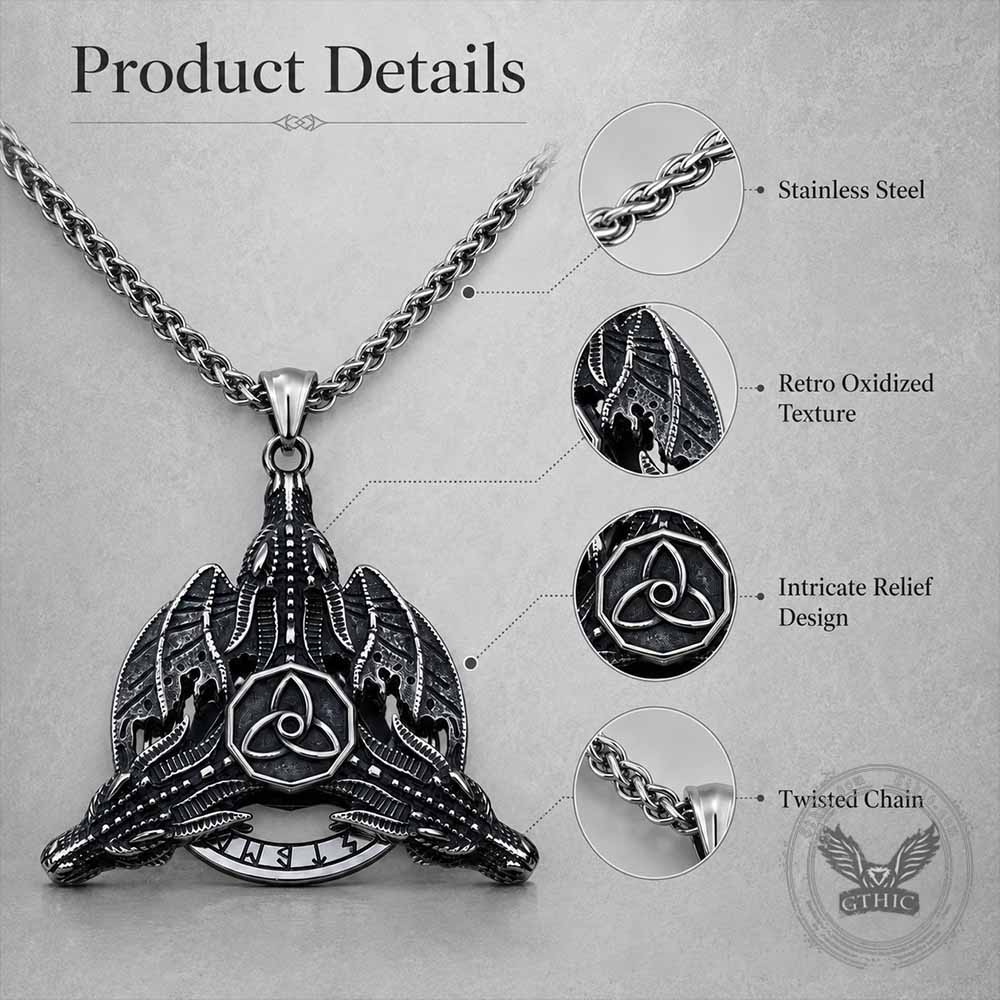 Celtic Knot Dragon Runes Stainless Steel Spinner Pendant