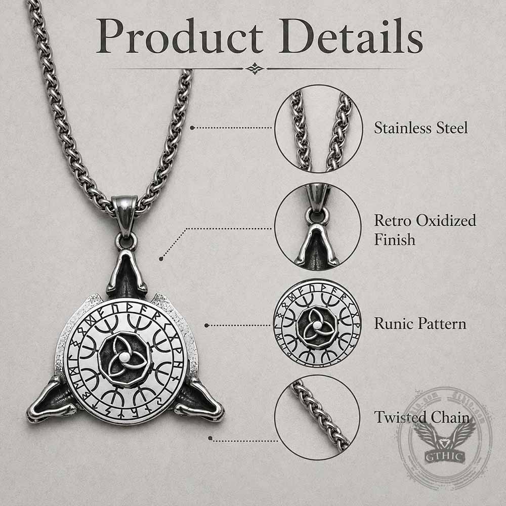 Celtic Knot Dragon Runes Stainless Steel Spinner Pendant
