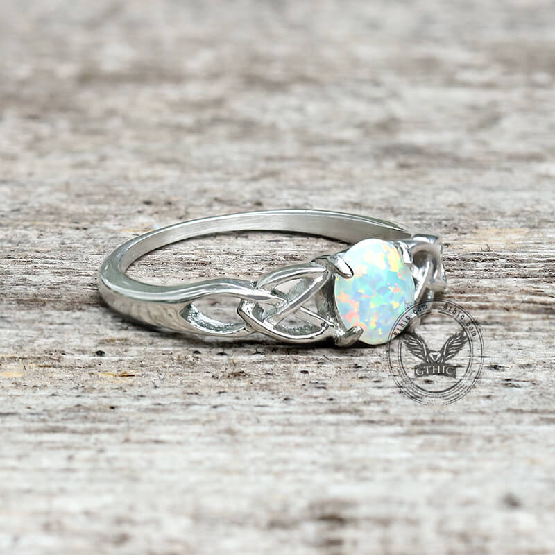 Celtic Knot Opal Stainless Steel Gemstone Ring | Gthic.com