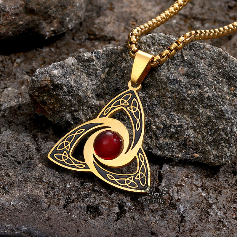 Celtic Knot Red Gemstone Stainless Steel Necklace