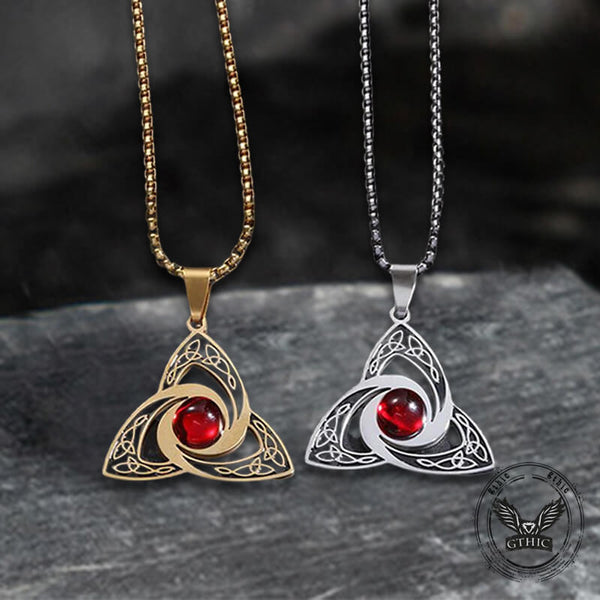 Celtic Knot Red Gemstone Stainless Steel Necklace 01 | Gthic.com