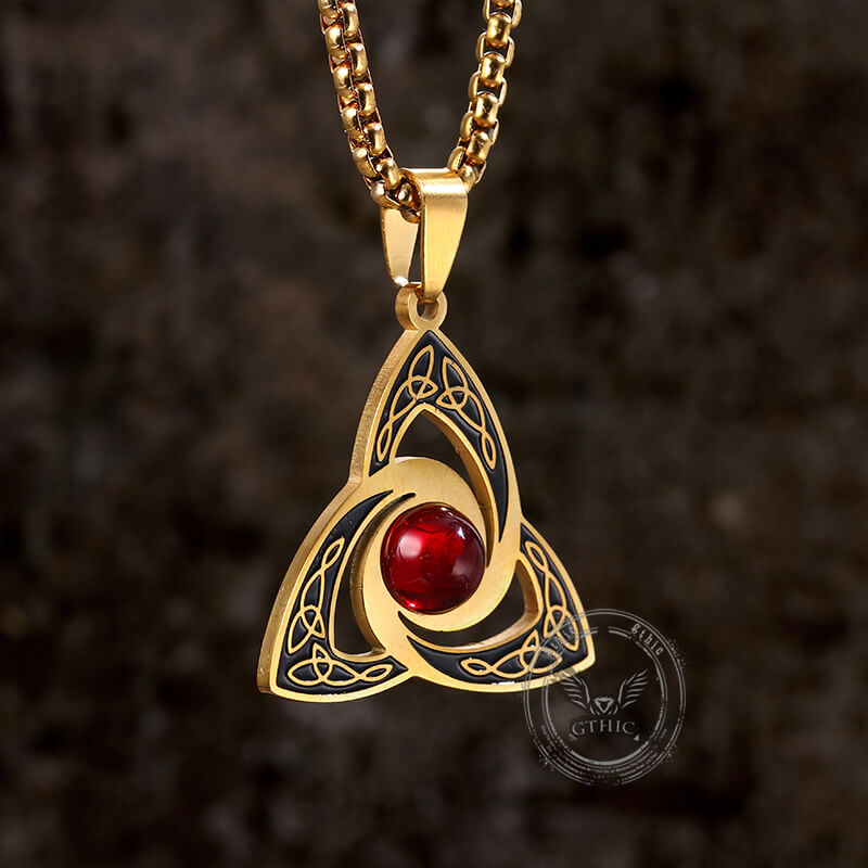 Celtic Knot Red Gemstone Stainless Steel Necklace