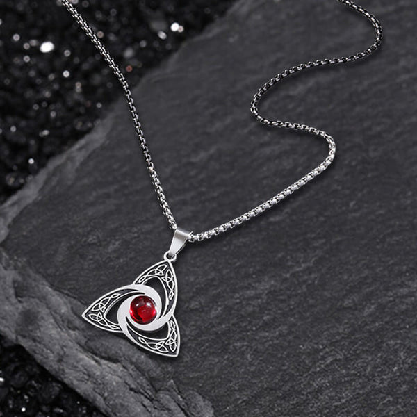 Celtic Knot Red Gemstone Stainless Steel Necklace 02 | Gthic.com