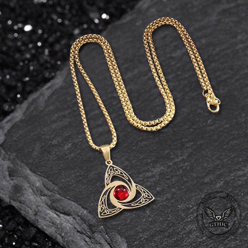 Celtic Knot Red Gemstone Stainless Steel Necklace 03 | Gthic.com