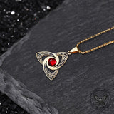 Celtic Knot Red Gemstone Stainless Steel Necklace 04 | Gthic.com
