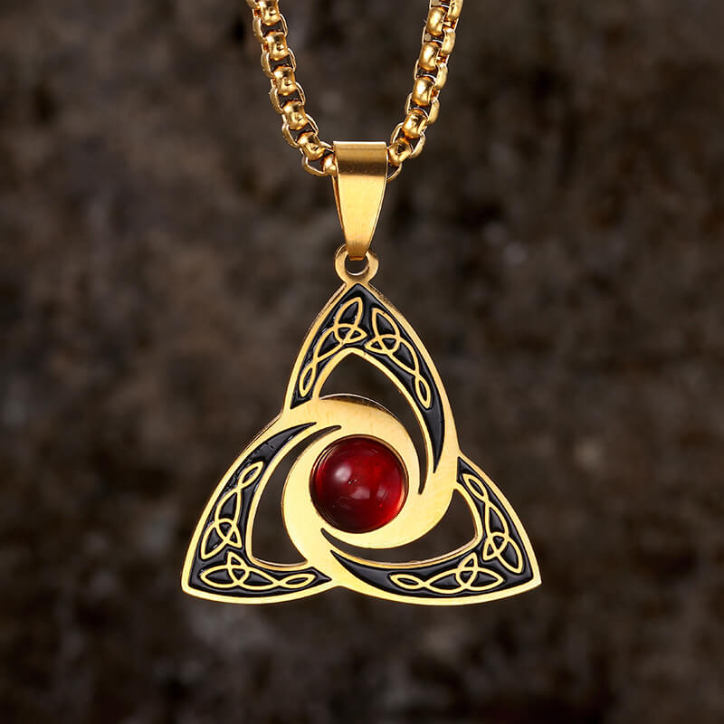 Celtic Knot Red Gemstone Stainless Steel Necklace | Gthic.com