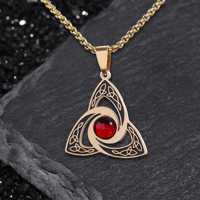 Celtic Knot Red Gemstone Stainless Steel Necklace 05 | Gthic.com