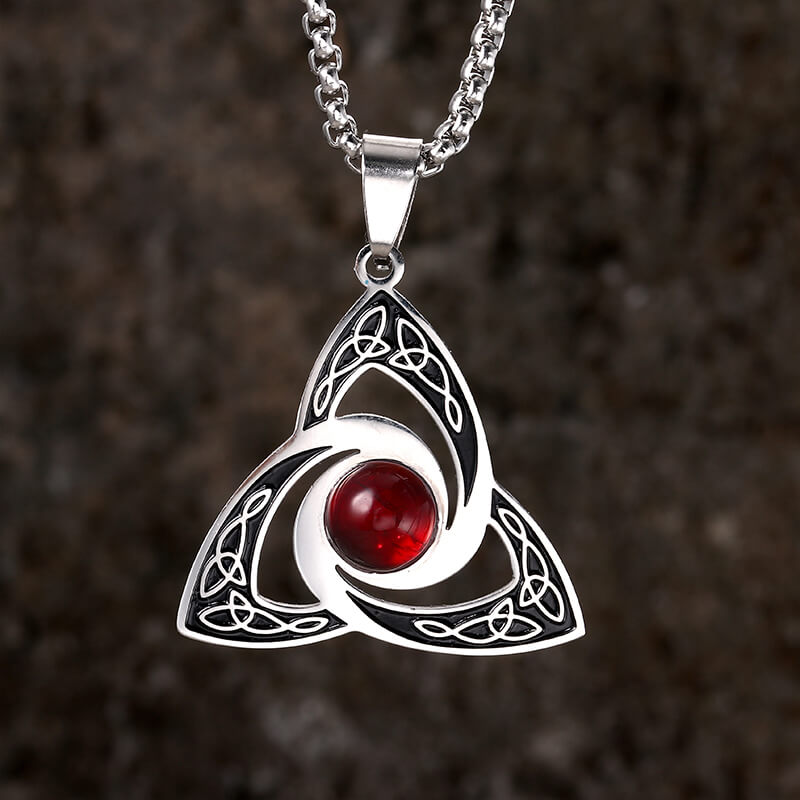 Celtic Knot Red Gemstone Stainless Steel Necklace | Gthic.com