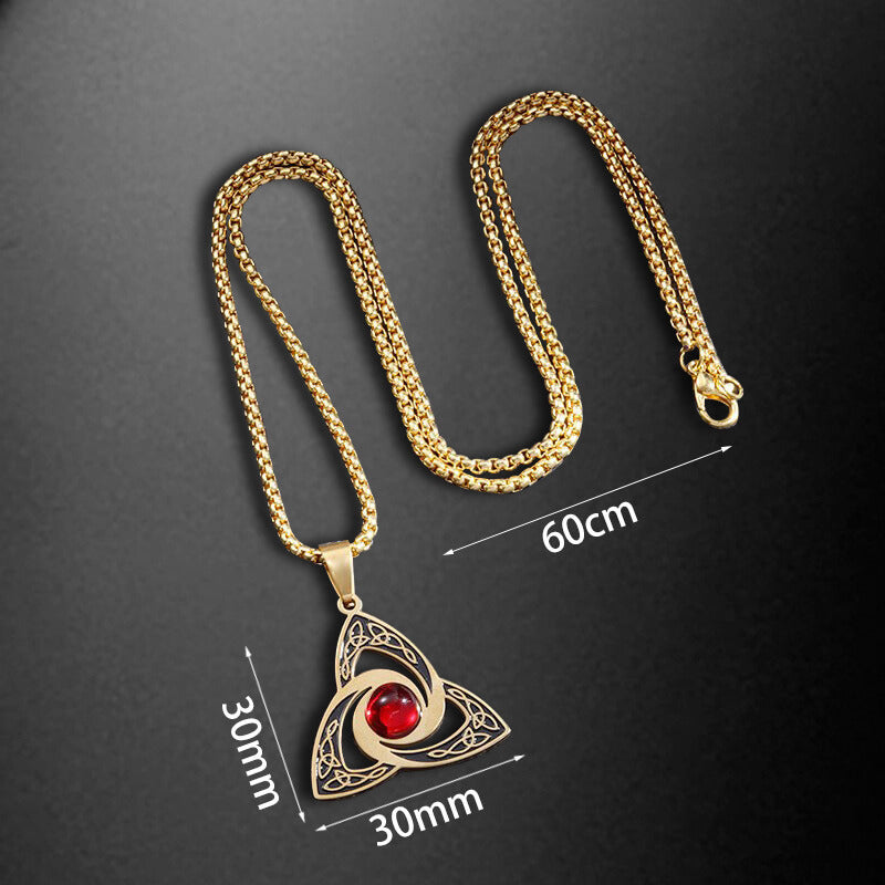 Celtic Knot Red Gemstone Stainless Steel Necklace