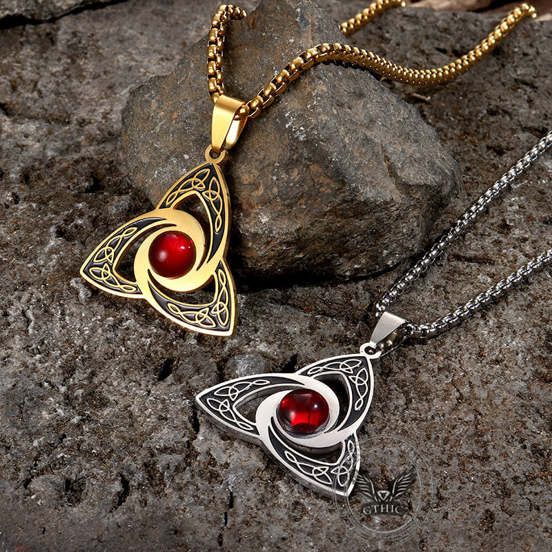 Celtic Knot Red Gemstone Stainless Steel Necklace | Gthic.com