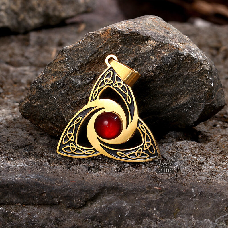 Celtic Knot Red Gemstone Stainless Steel Necklace